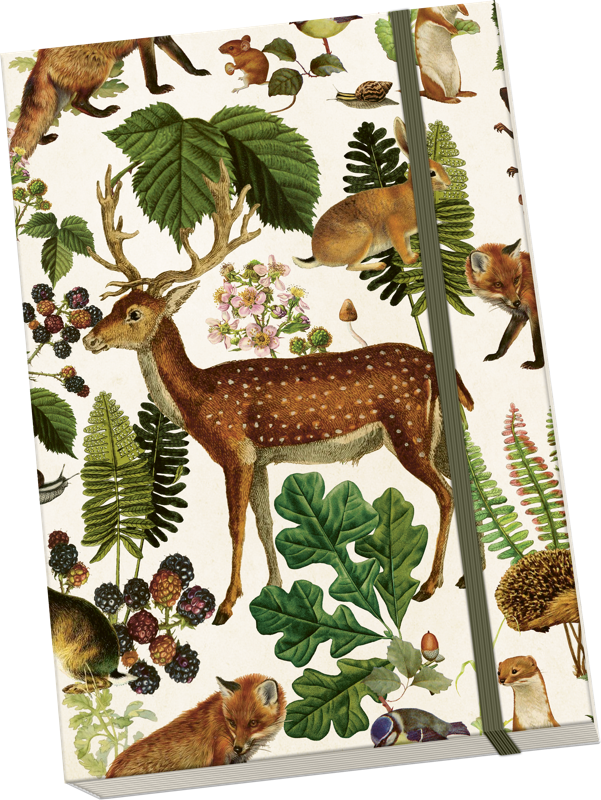 Sköna Ting Notizbuch A5 "Forest Animals" 96 Blatt, mit Gummiband aus Schweden, Waldtiere