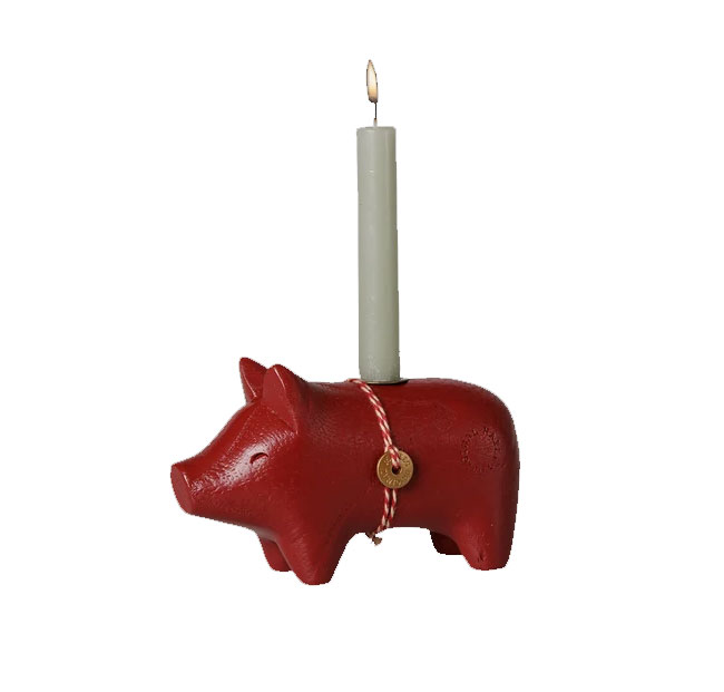 Maileg Holzkerzenhalter, Schwein, Klein - Rot, ca. 7 x 12 cm
