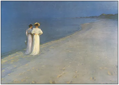 Postkarte " Sommerabend am Strand von Skagen, 1893" von Peder Severin Kroyer, Kunst