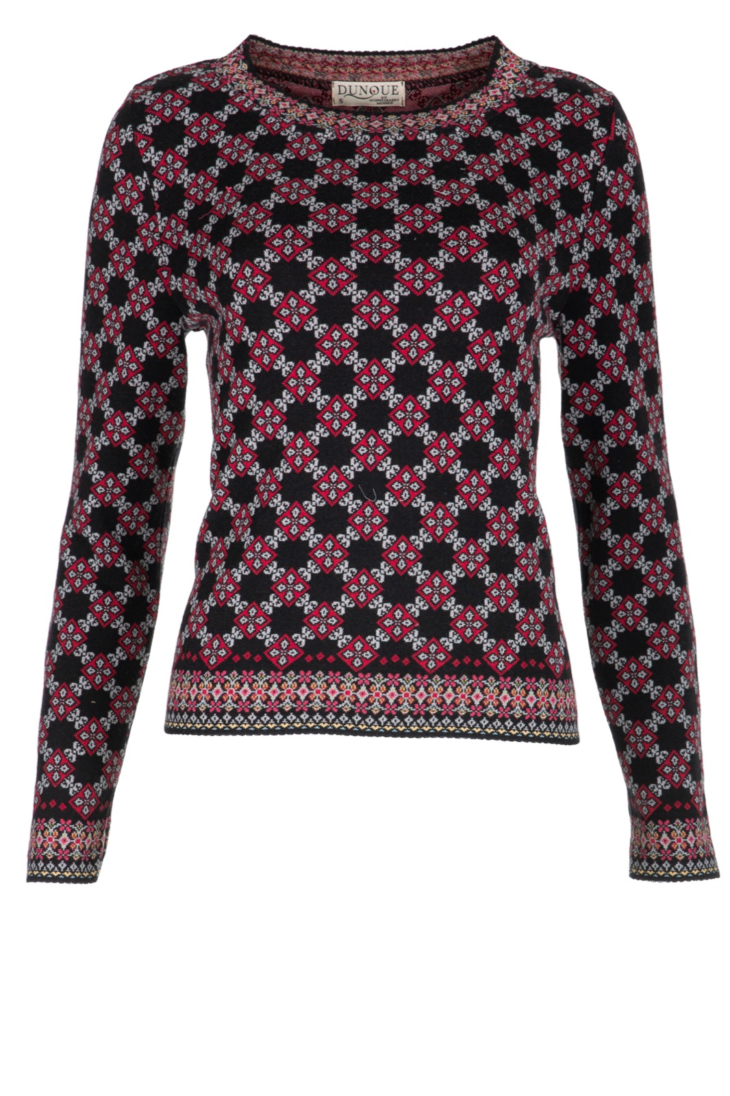 DUNQUE Jacquard-Pullover "KARO" GOTS , Farbe schwarz-bunt, 100 % Bio-Baumwolle, Made in Germany