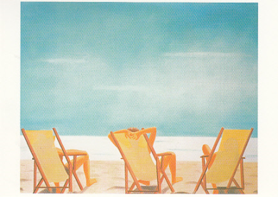 Postkarte Alex Katz " 9 AM (Am Strand/ Gelbe Klappstühle), 1999 "    Kunst   