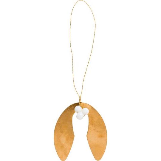 Geschenkanhänger Mistelzweig Gloria, ca 7 cm, Messing , ca. 4,5 x 5,5 cm