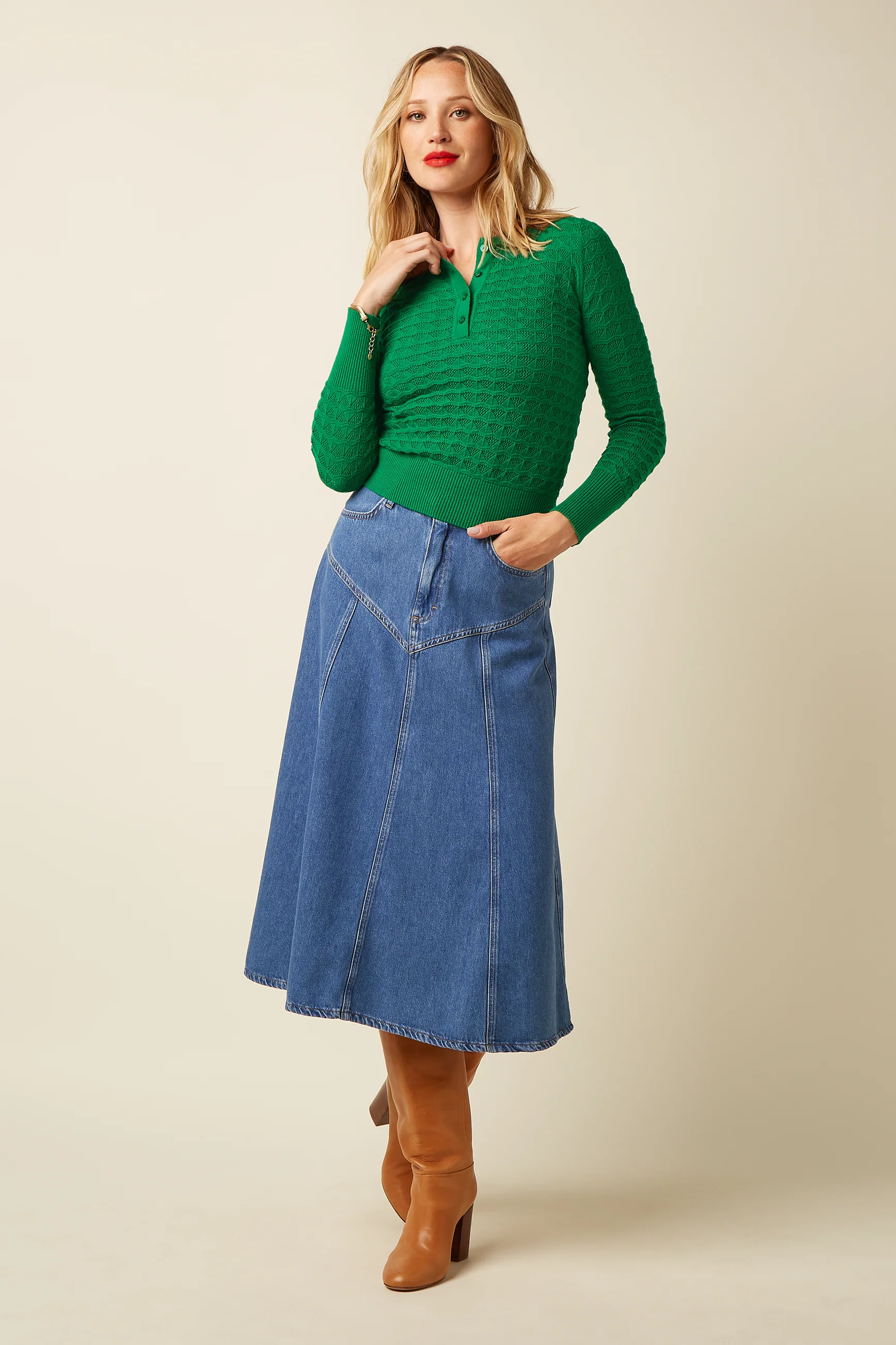 King Louie Polo Top Avel Knit, Farbe Meadow Green - Avel Knit