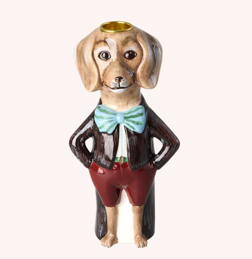 Rice Hund Keramik Kerzenhalter - Braun - Nathalie Lété, Höhe ca. 18,5 cm