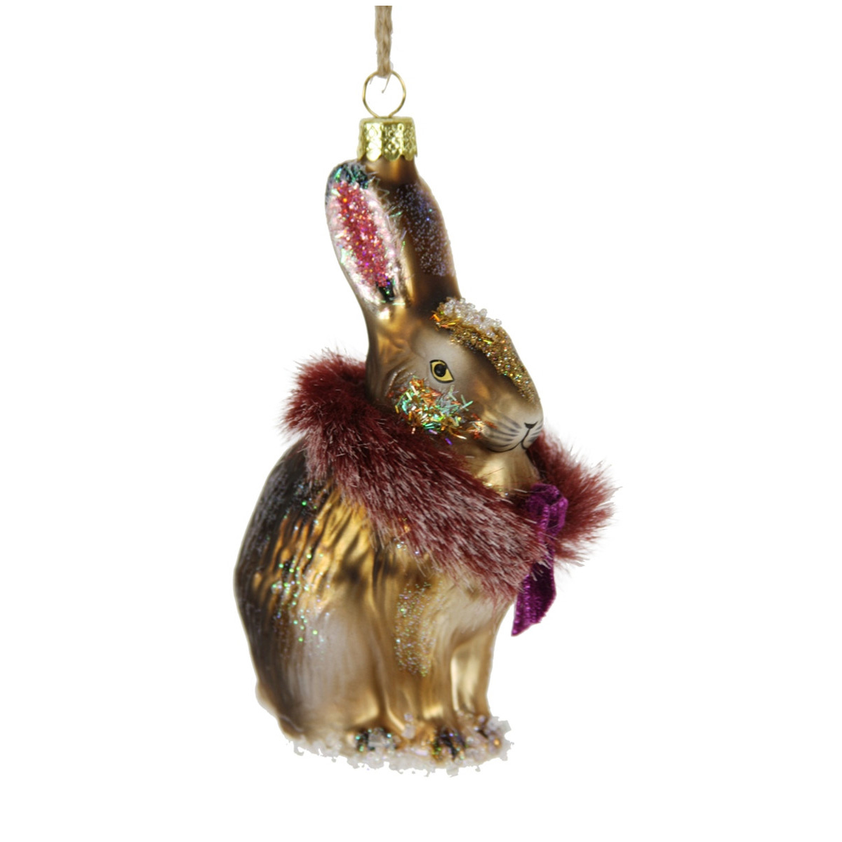 Weihnachtsanhänger Hase mit Pelzstola, Weihnachtskugel, Glas, ca. 