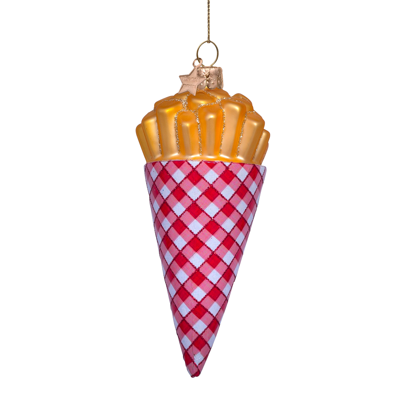Weihnachtsanhänger Pommes mit Mayonnaise, Glas,  Höhe. ca. 11 cm 