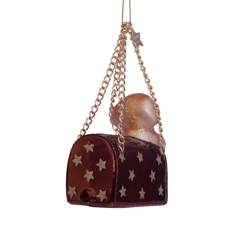 Weihnachtskugel Handtasche braun mit Labradorwelpe, Glas,  H. ca. 7cm, Golden Moments