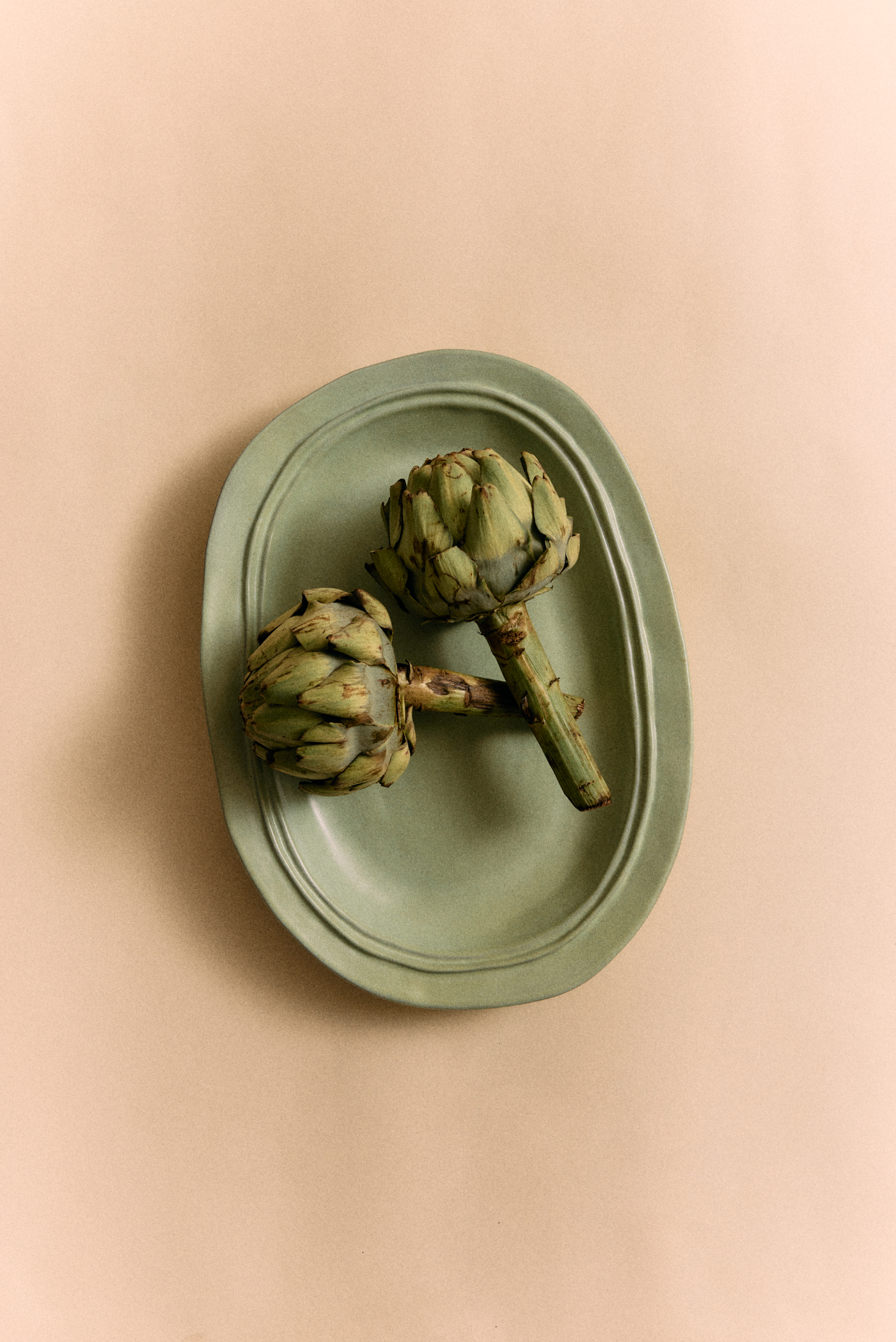 HKliving New classics: large ceramic tray/ Platte oval, Mint, ca. 38 cm 