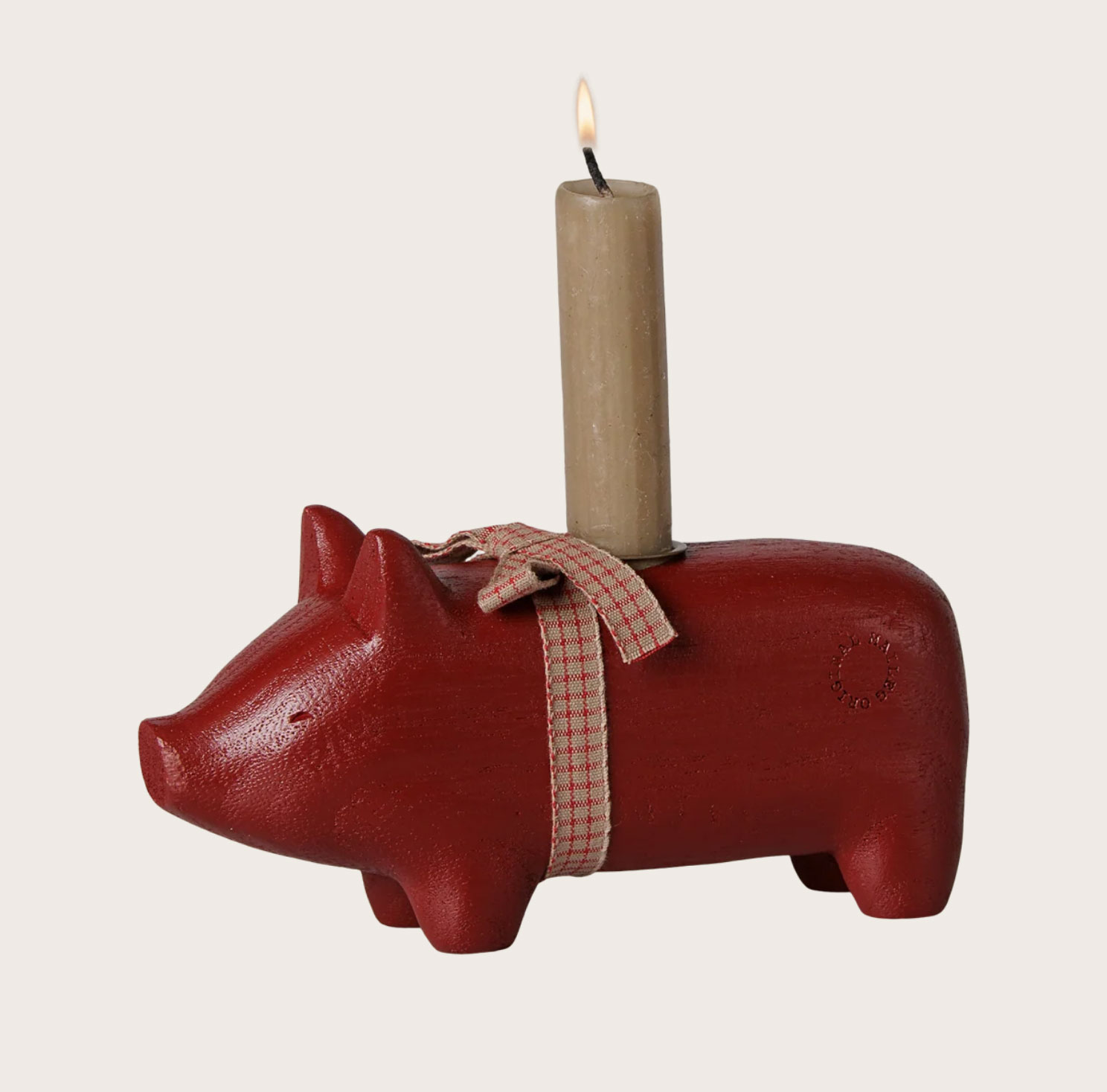 Maileg Holzkerzenhalter, Schwein, Mittel – Rot, Länge ca. 18 cm