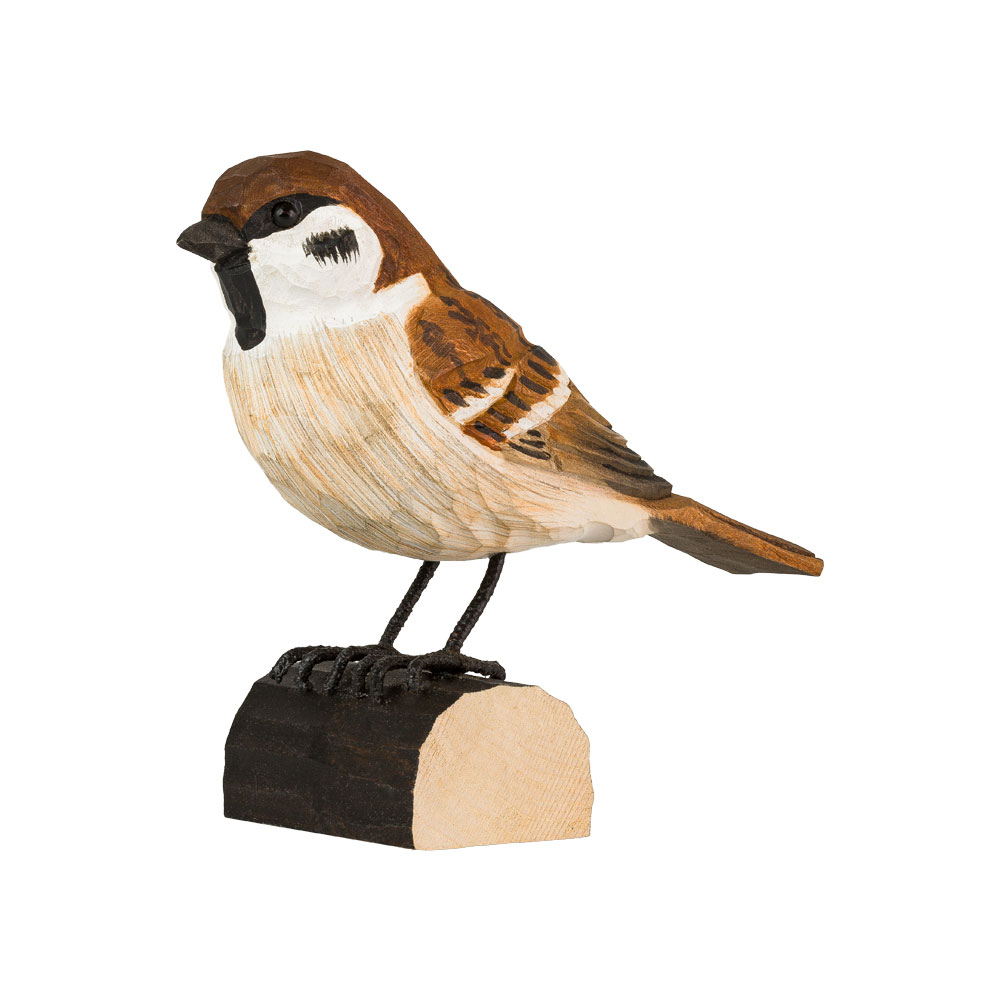 Vogel Feldsperling Lindenholz handgeschnitzt Decobird von Wildlife Garden