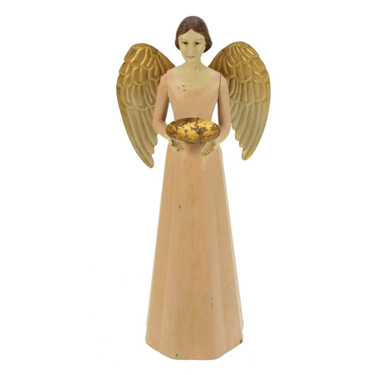 Engel Nr. 42 mit goldenen Flügeln, ANTIK ROSÉ Vintage Look, ca. 15 x 14 x 36 cm, Kerzenhalter, Holzoptik Weihnachten , Weihnachtsengel von Meander 