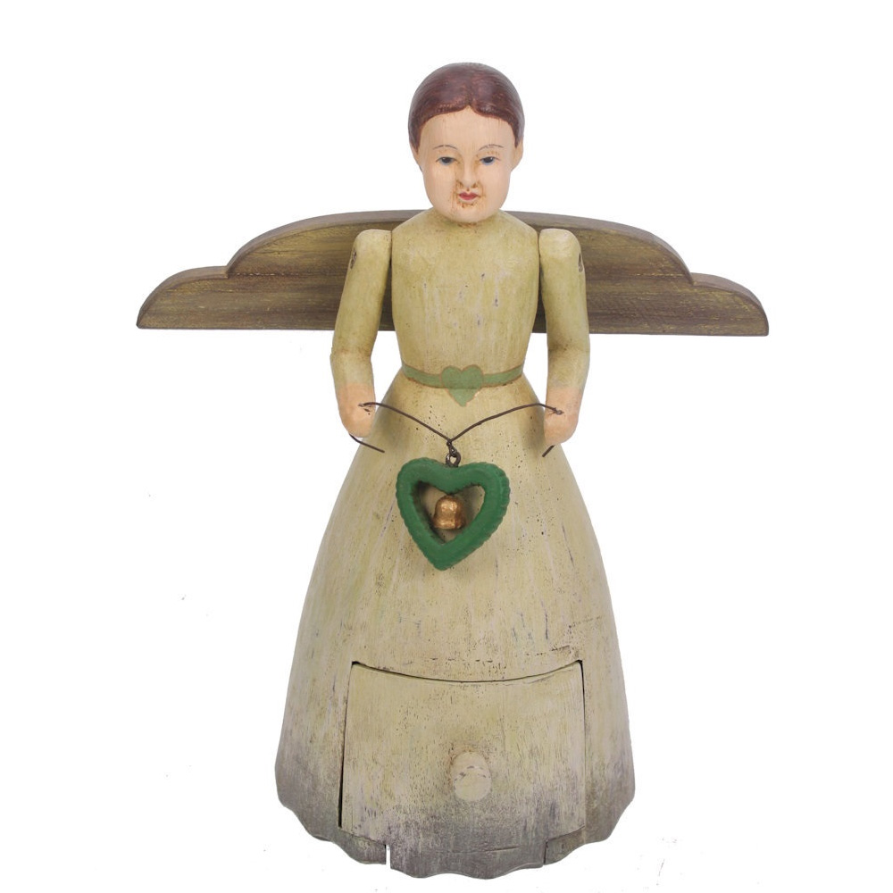 Engel Nr. 31, Schubladenschrank mit Herz Grün , Vintage Look, ca. 20 x 12 x 25cm, Holzoptik Weihnachten, Weihnachtsengel von Meander 