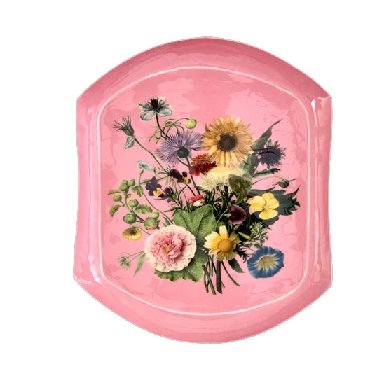 Rice Metalltablett "Flower Bouquet" ca.  22,5x18,5x2 cm (Pink)
