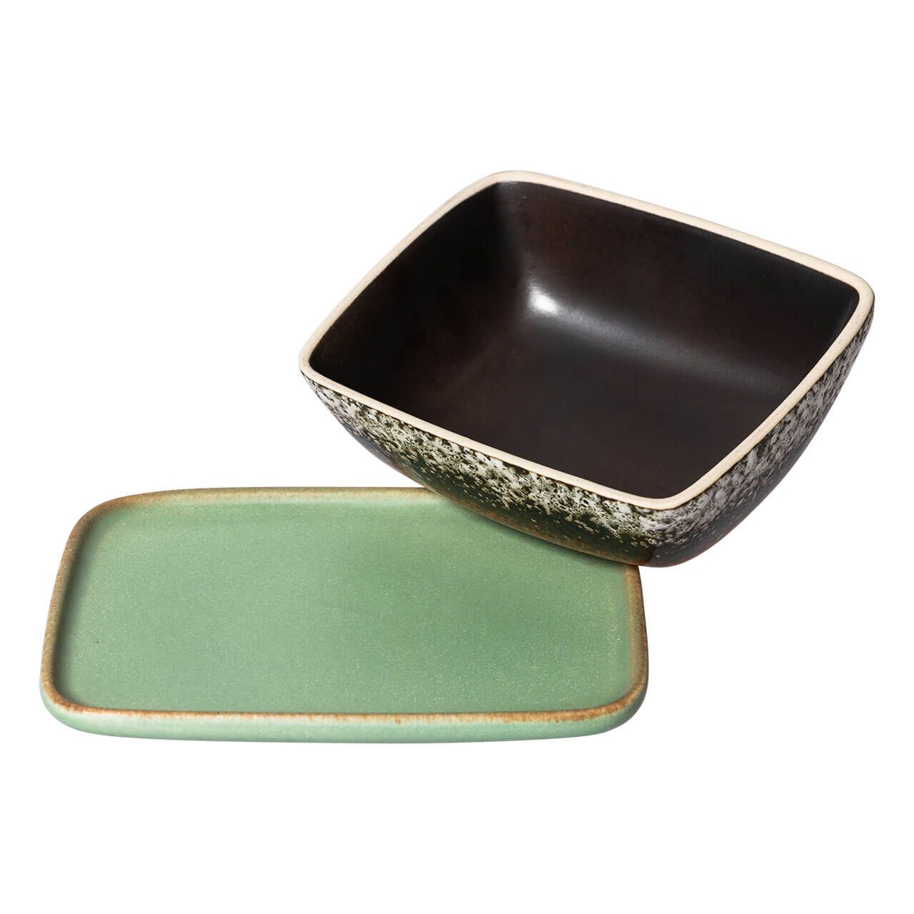 HKliving 70's butter dish, METEOR, Siebziger Jahre Geschirr, Keramik, Butterdose