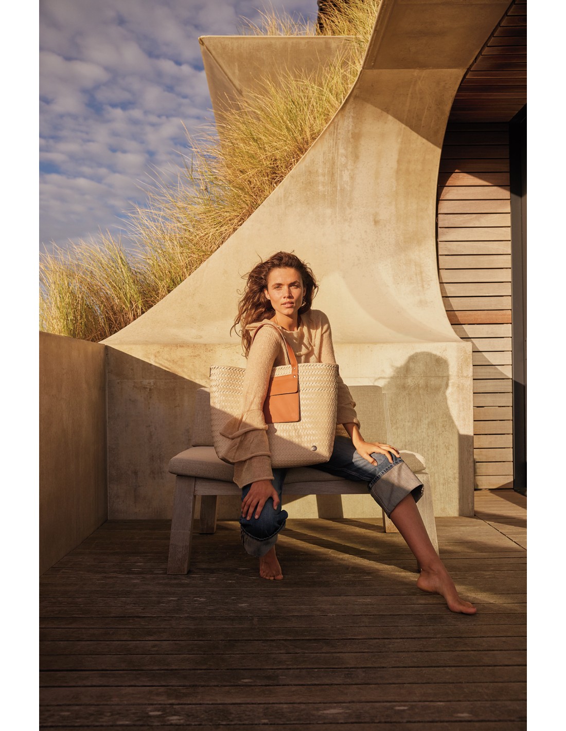 Handed By Percey - Shopper,  mit PU Tasche Griffe abnehmbarer Schultergurt, Farbe: sienna
