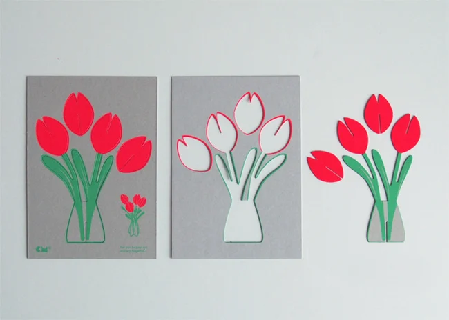 Klappkarte " Rote Tulpen/ Tulips" mit Umschlag, zum Ausstanzen