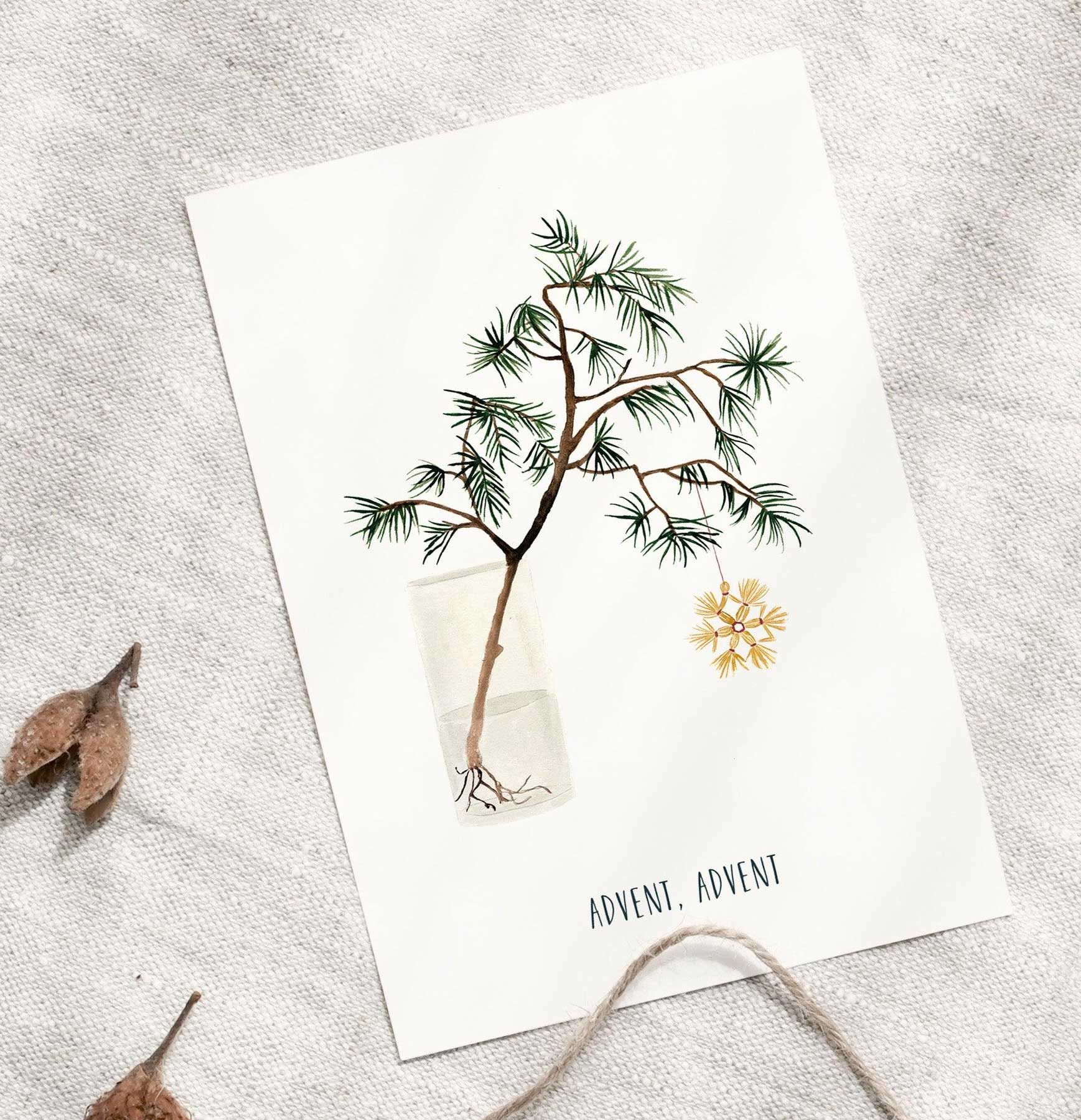 Leo la Douce Postkarte Adventszweig , Weihnachten