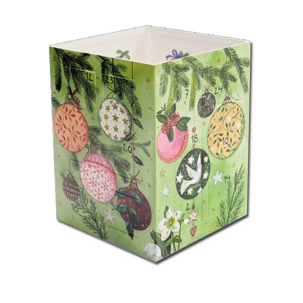 Adventskalender Karte , als Windlicht zum Aufstellen " Weihnachtskugeln"  