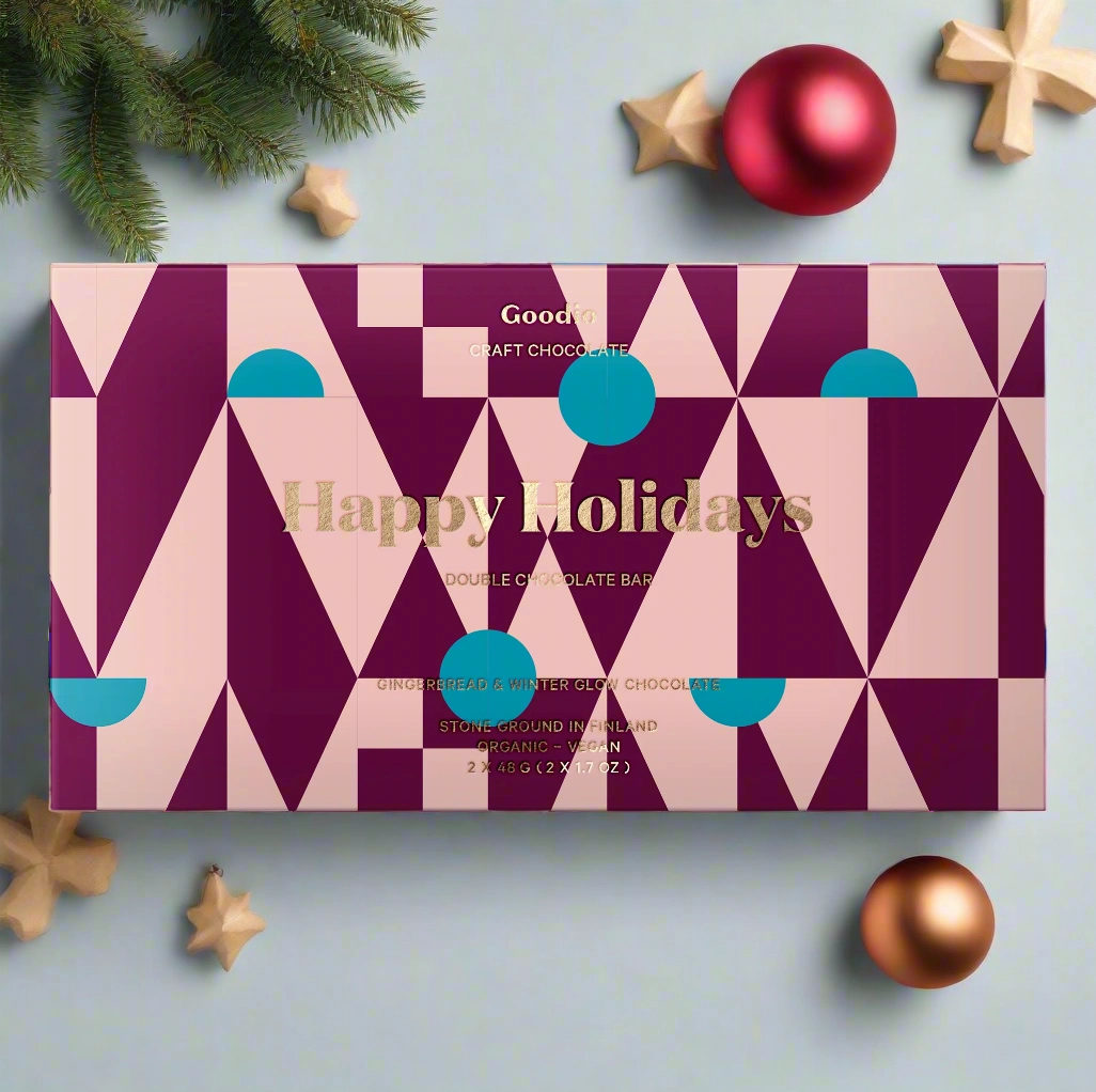 % GOODIO Weihnachtsschokolade HAPPY HOLIDAYS, Doppel-Schokoladenriegel, 2x 48 g