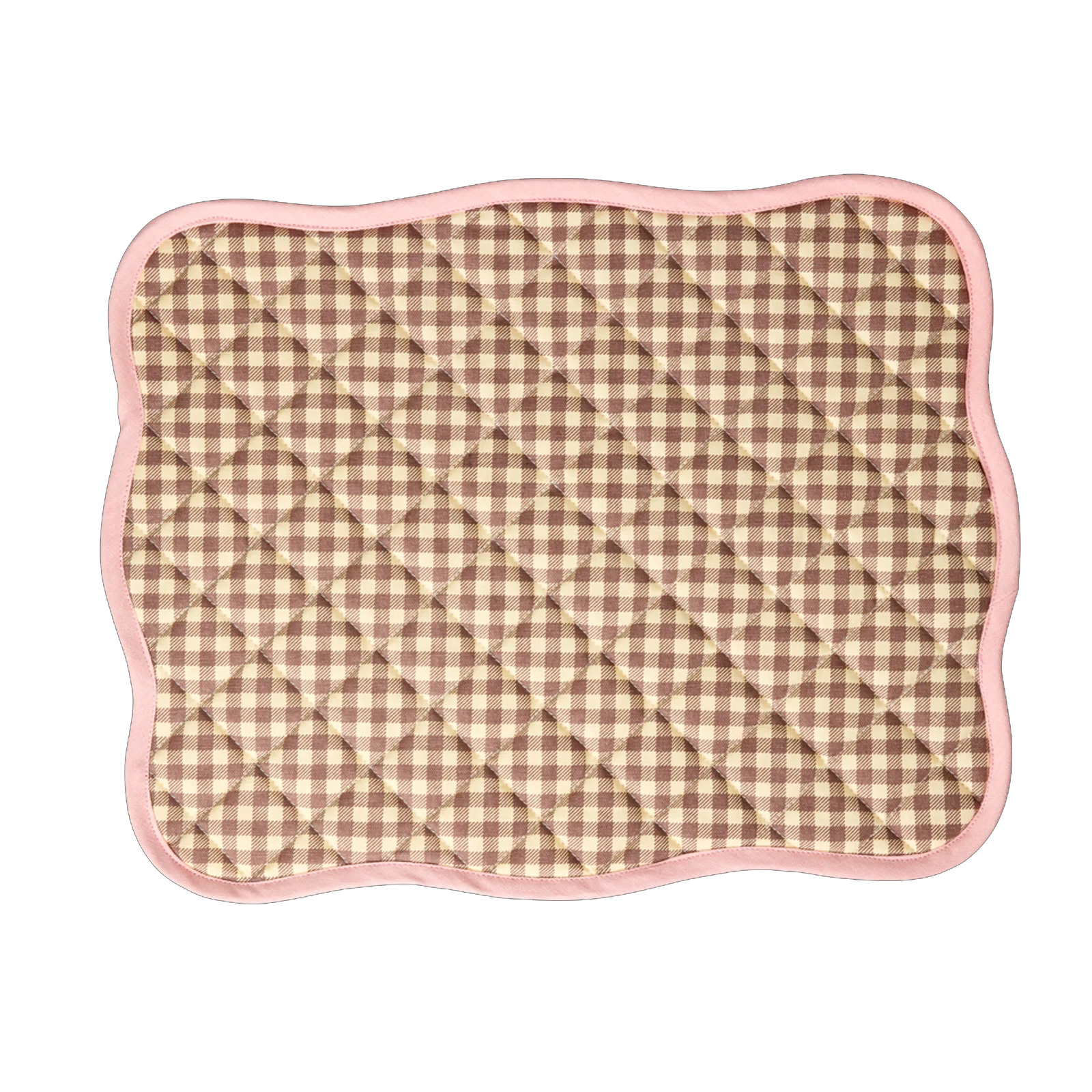 Rice Tischset Baumwolle Karo Braun mit Rosa Rand, ca. 35 x 45 cm