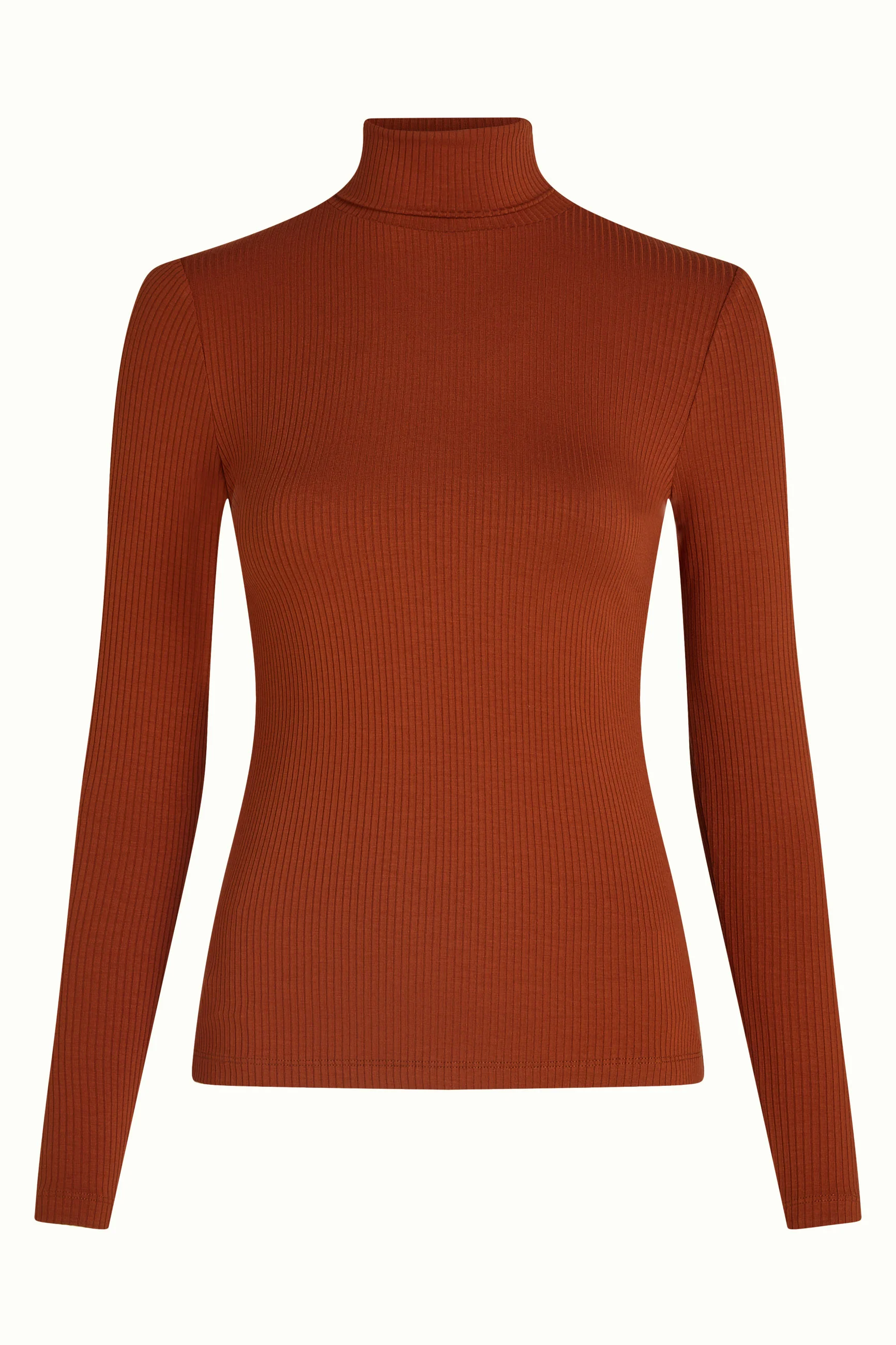 King Louie Rollneck Top Uni Rib, Rollkragen, Farbe Spicy Brown - Uni Rib