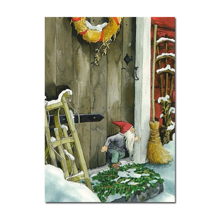 Postkarte Inge Löök "Zwerg vor der Haustüre  "  Löök Postkarte Weihnachten, Winter
