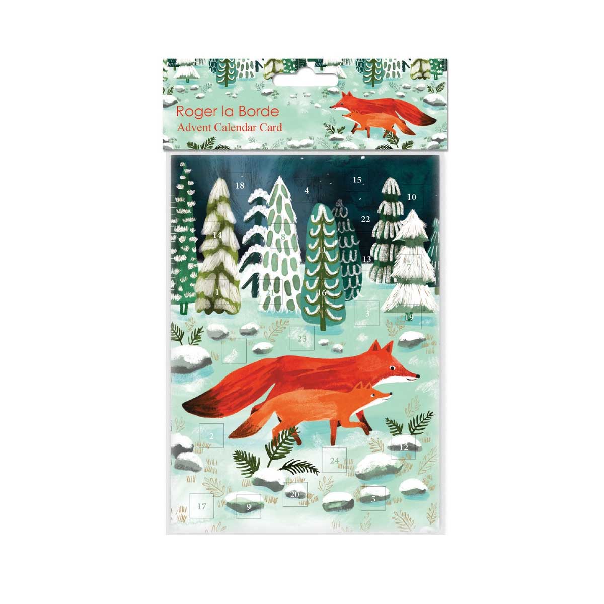 Roger la Borde Adventskalenderkarte "Running Foxes"  ,  Weihnachten, Goldprägung , Fuchs