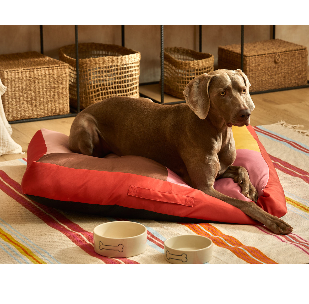 Rosa Buby Haustier-Bodenkissen klein, Hundekissen Orange-Gelb-Rosa,  ca. 60x40x12 cm