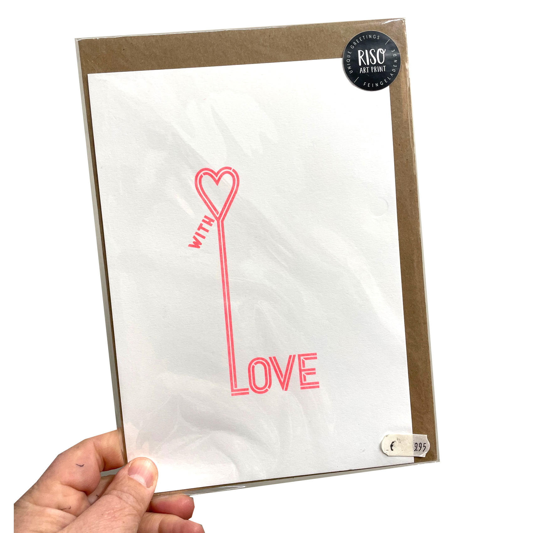 "Love"  Karte  groß A5, handgedruckt , Neon, Riso von Feingeladen