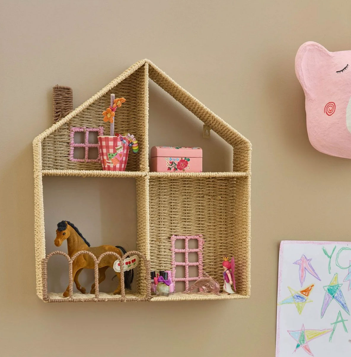 Rice Wandregal Haus Regal - Pink, ca. 50 x 45 x 12 cm
