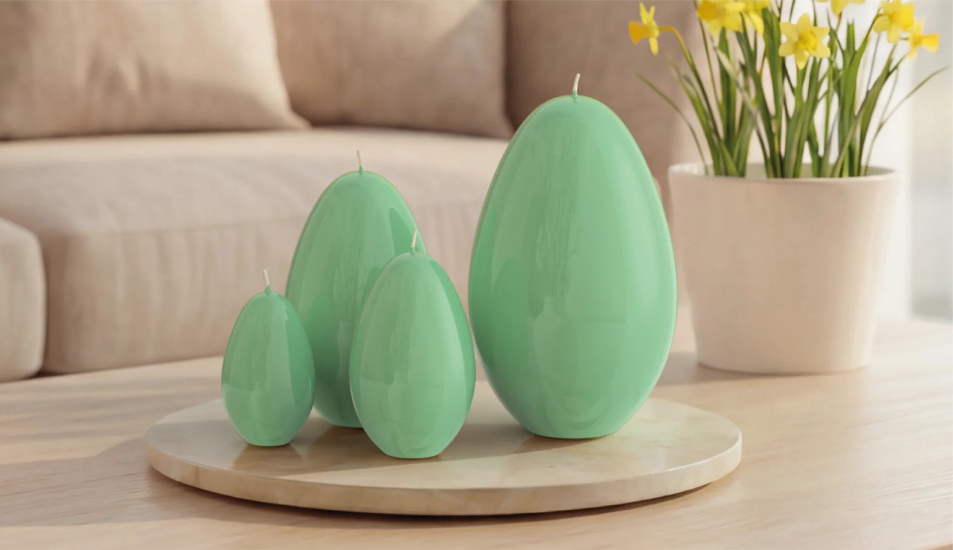 Engels Kerzen Eierkerze gelackt,  Höhe ca. Ø6 H9 cm, Farbe: Smaragd