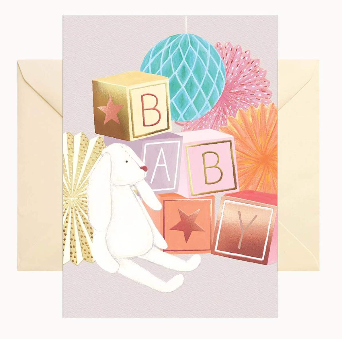 Doppelkarte mit Umschlag "Baby", mit Hase, Zur Geburt