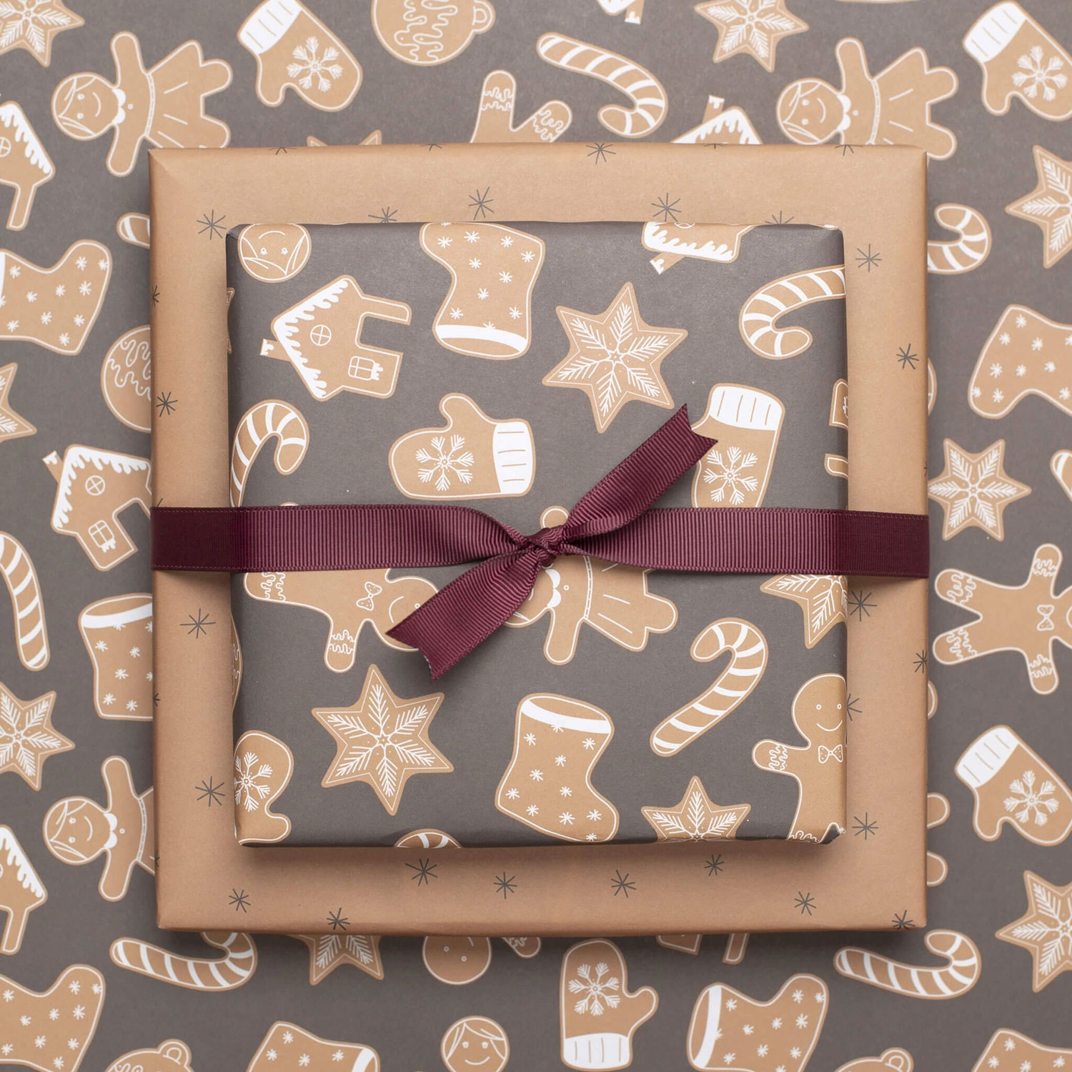 Geschenkpapier Weihnachten Lebkuchen braun ca. 67 x 48 cm , beidseitig bedruckt