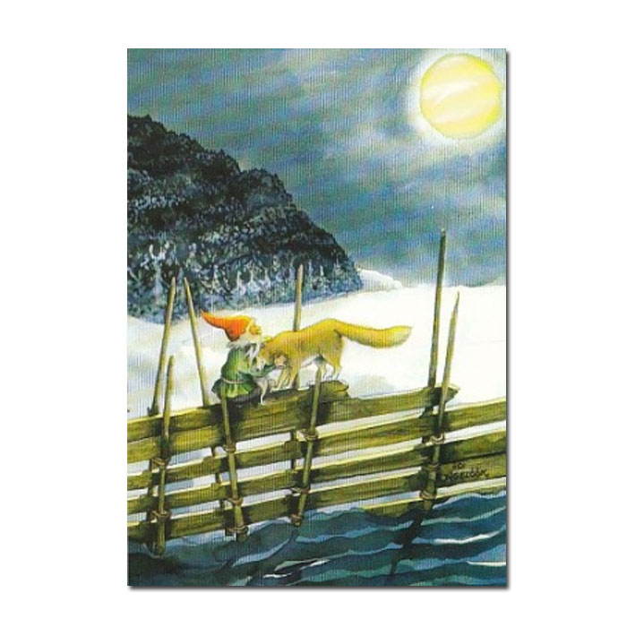 Postkarte Inge Löök "Zwerg mit Wolf "  Löök Postkarte Weihnachten