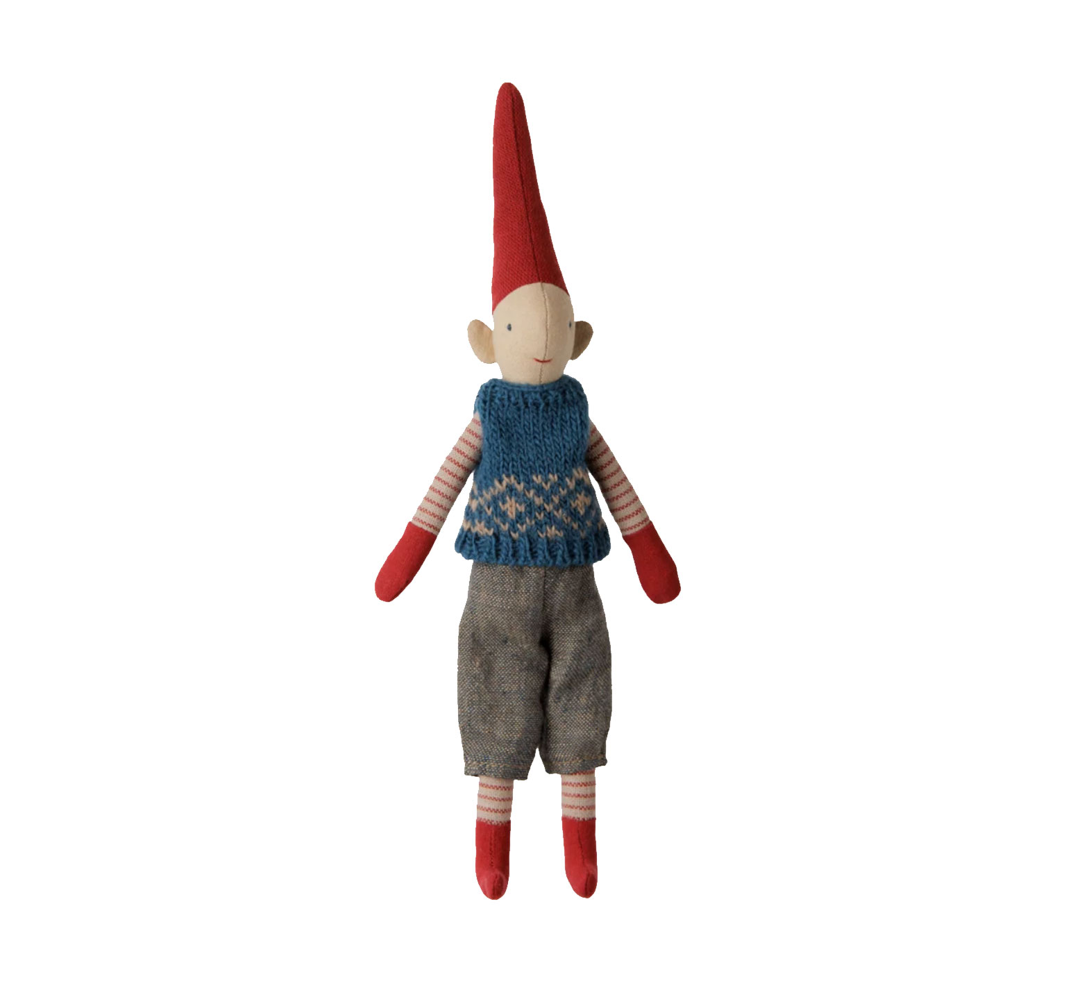 Maileg Pixy, Größe 1 – Junge – Blaue gestrickte Weste, ca. 26 cm