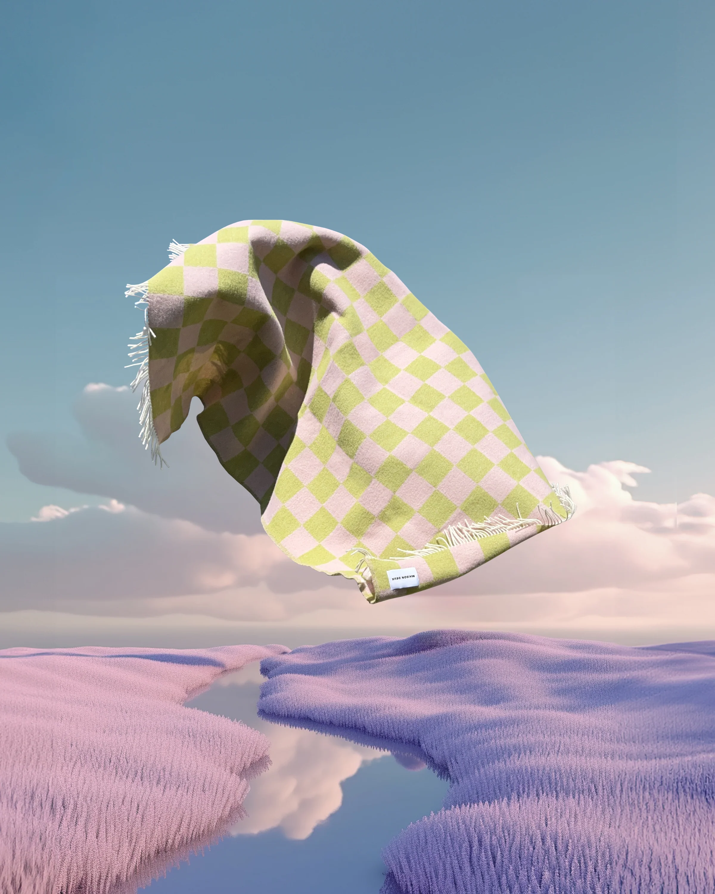 Maison Deux Wolldecke Checkerboard Kiwi-Pink, ca. 130 x 200 cm, Plaid, 100 % Wolle