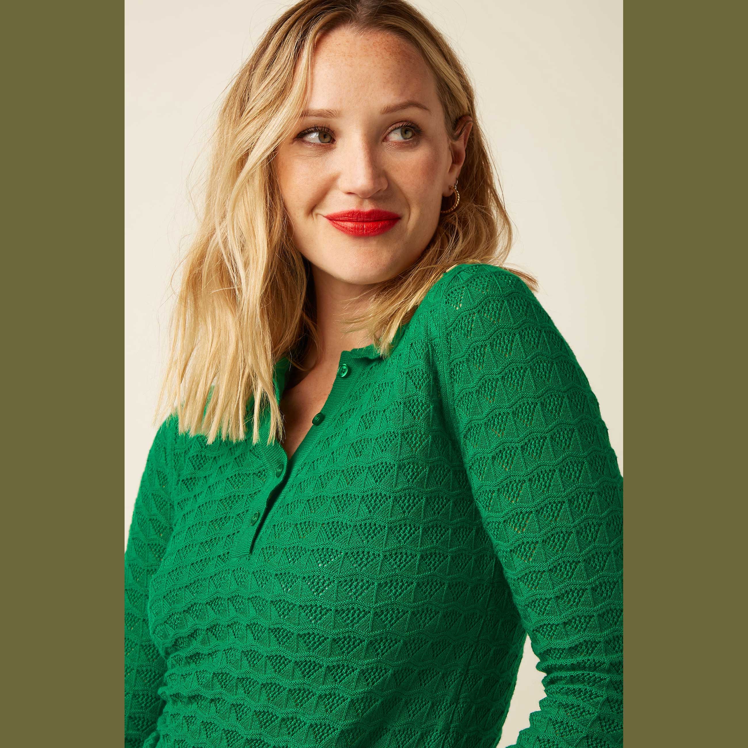 King Louie Polo Top Avel Knit, Farbe Meadow Green - Avel Knit