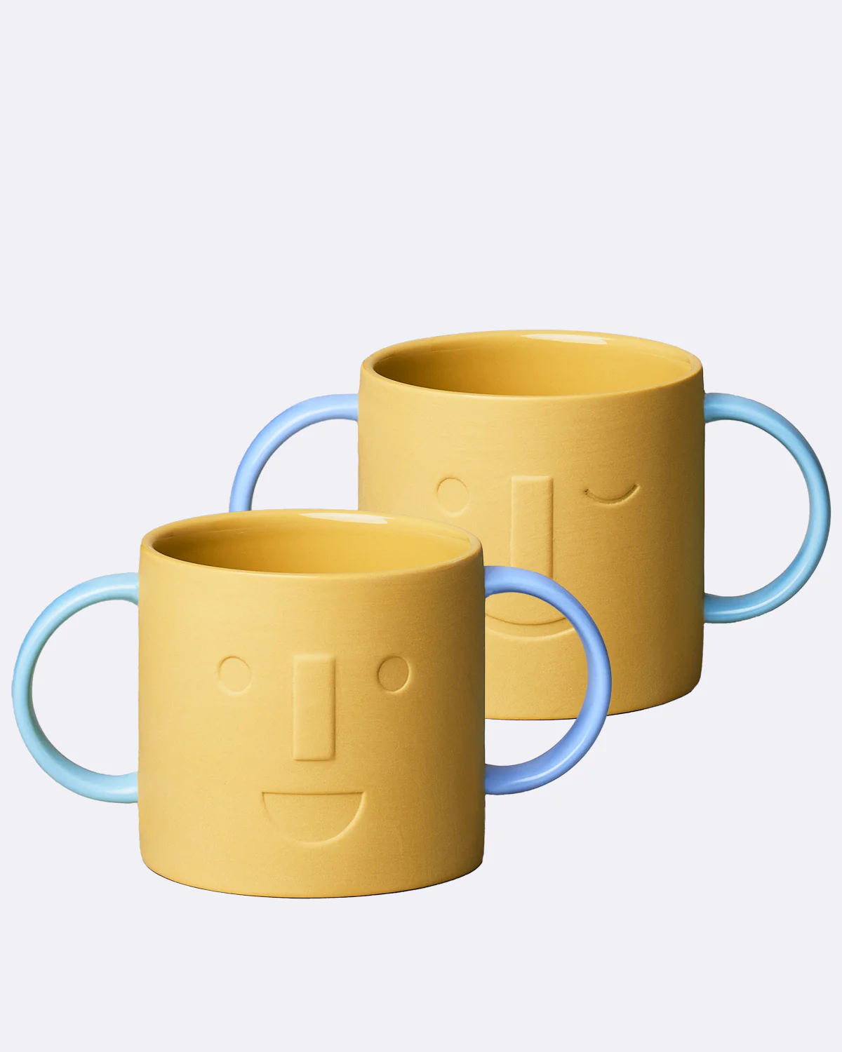 GOOD MOOD Porzellankindertasse- BO, Kinderbecher mit zwei Henkeln, Gelb-Blau