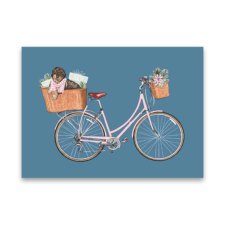 Postkarte XMAS Fahrrad, Weihnachten Postkarte von m-illu , Dackel