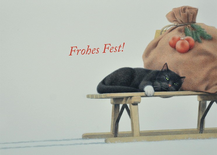 Inkognito Postkarte XMAS Frohes Fest!  mit Katze von Quint Buchholz