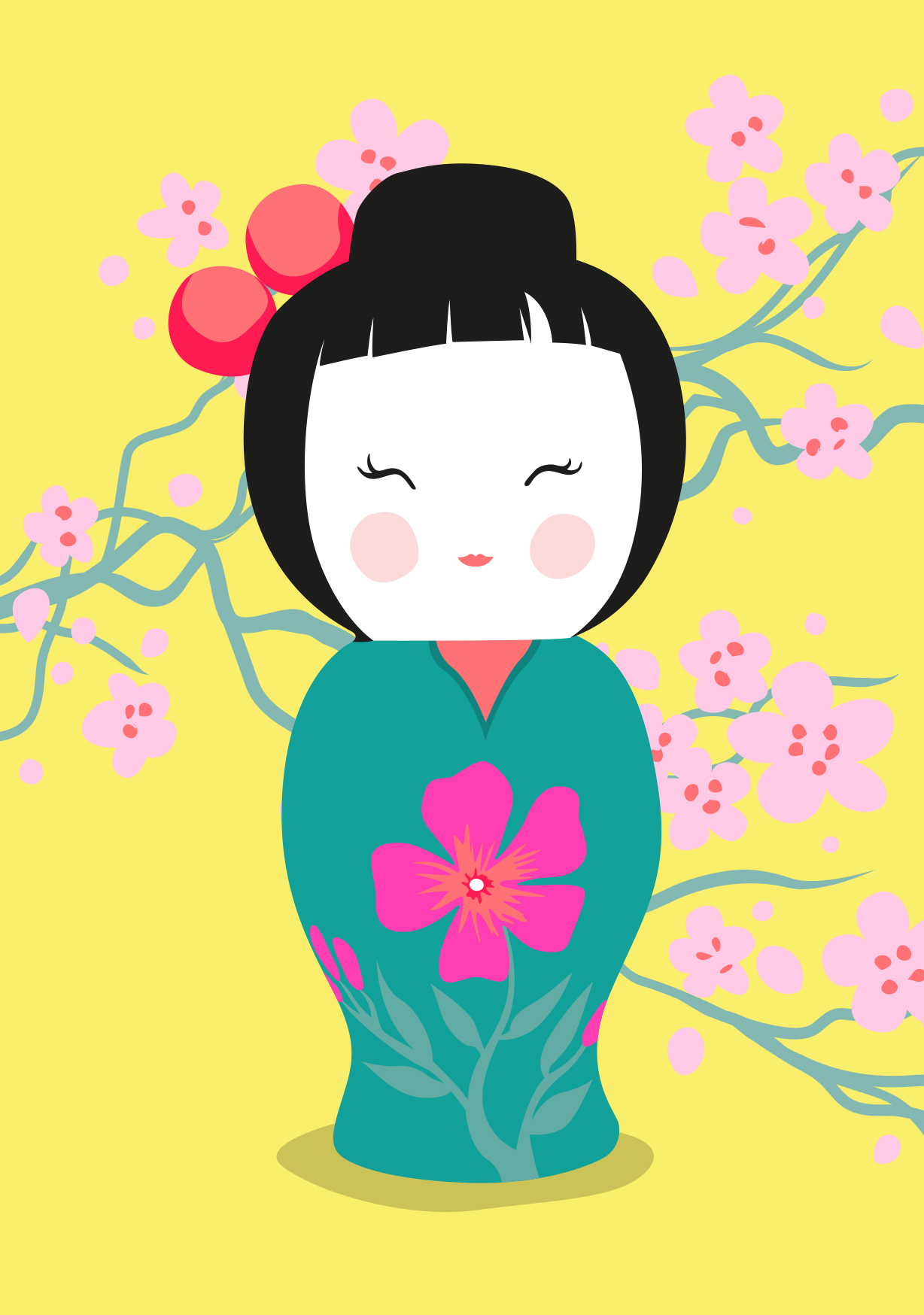 Postkarte  Asian Doll yellow,  neon,  von happiness 