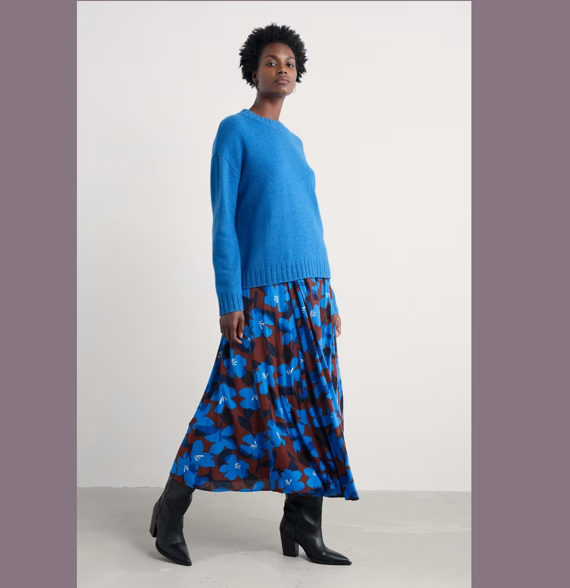 SEASALT CORNWALL Lethlean Pleated Maxi Skirt, Langer Rock, Macro Flower Cocoa