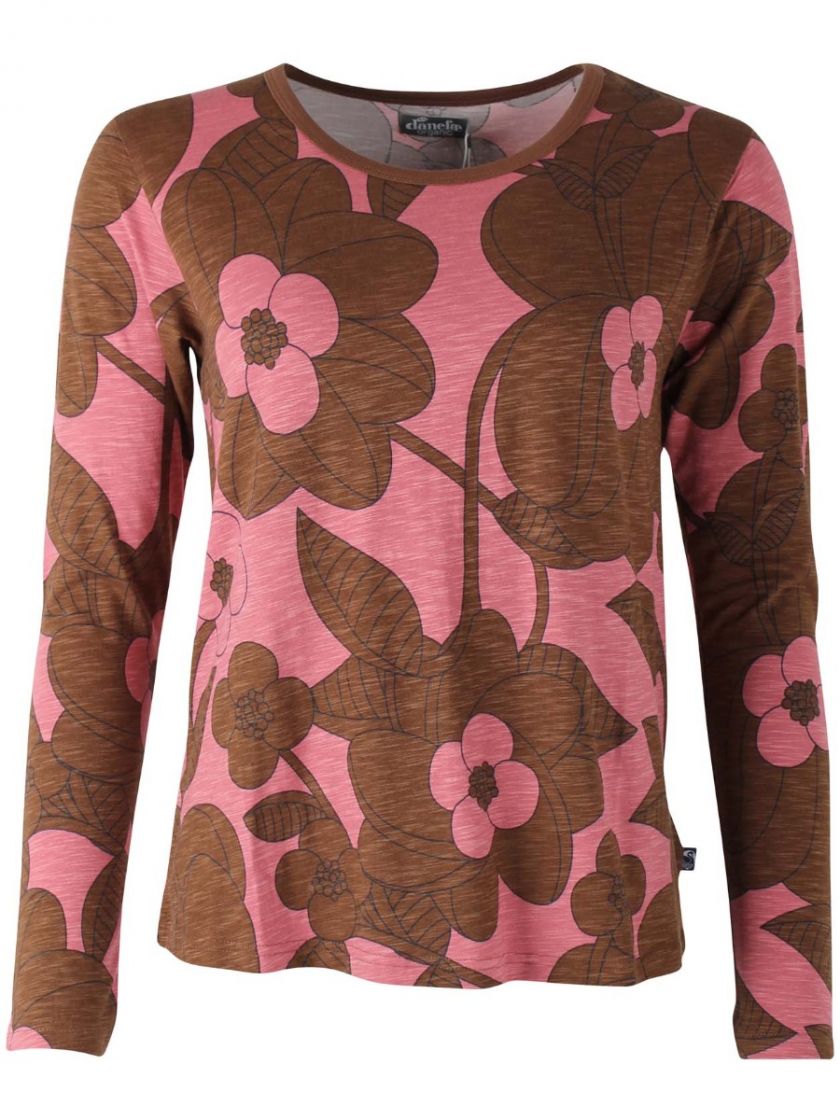 Danefae Shirt langarm Bloom Boom braun-rosé, ORGANIC - Danelotte Tee Beige Rose BLOOM BOOM