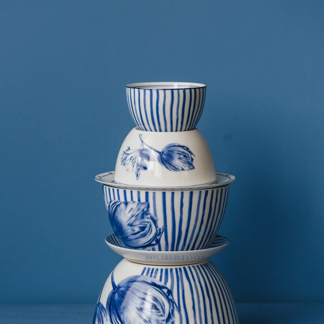 Dipschale mit Tulpenstreifen D. ca. 9,5 cm  von Heinen Delfts Blauw, Holland, Niederlande  