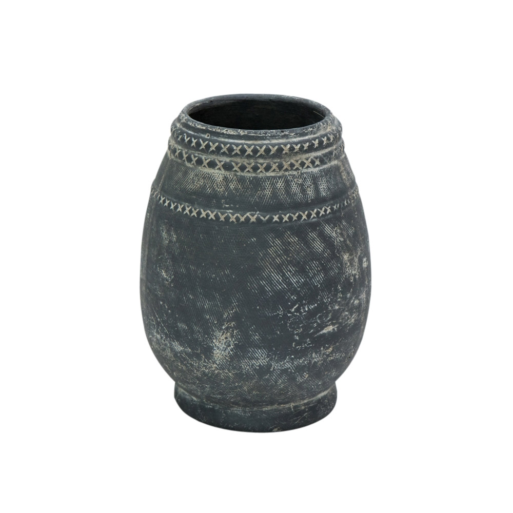 Schwarzer Übertopf mit Muster ca. 19x25cm, Afrika, Keramik