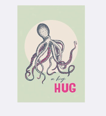 YAY Card Postkarte NEON Oktopus Hug