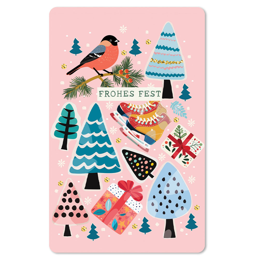 Lunacard Postkarte Weihnachten Frohes Fest, Schlittschuhe