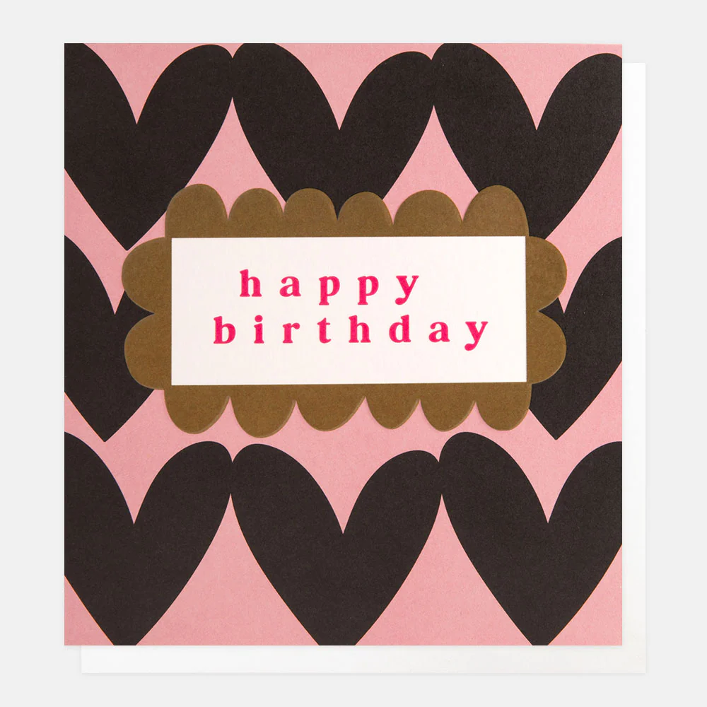 Caroline Gardner Doppelkarte "happy birthday " Geburtstagskarte, LOT006, Charcoal Hearts Happy Birthday Card