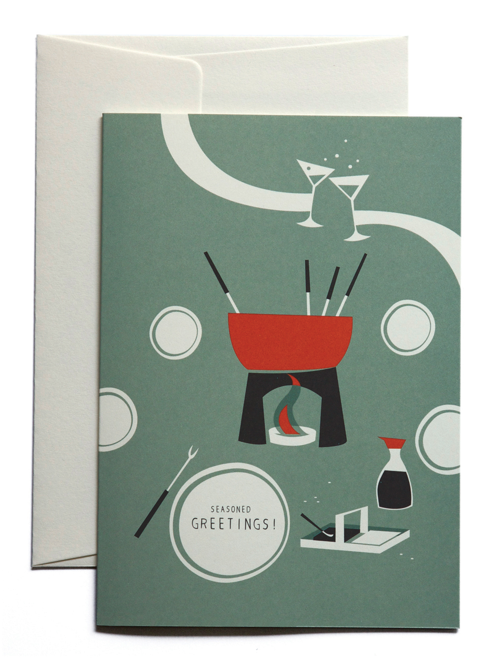% Doppelkarte Seasoned Greetings  Grusskarte von pleased to meet , Neues Jahr, Silvester, Fondue