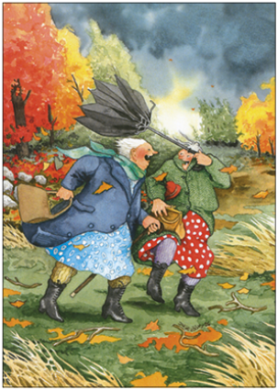 Postkarte Inge Löök " Frauen beim Herbstspaziergang"  Löök Postkarte Herbst